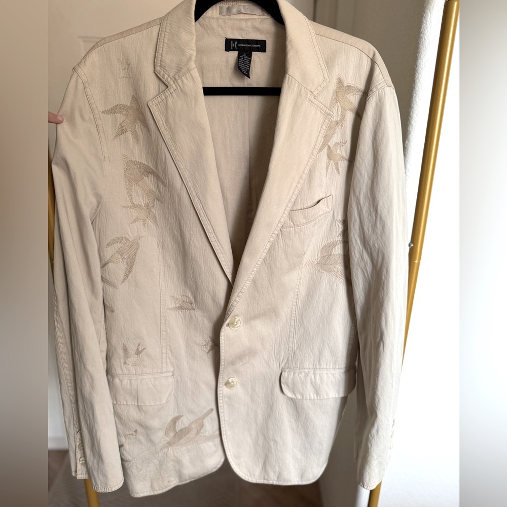 INC International Concepts Cream Blazer with Bird Design